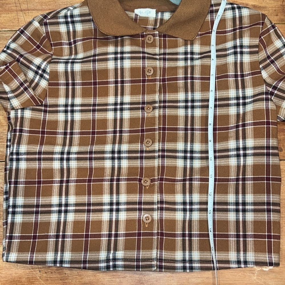 John Galt (Brandy Melville Sub-brand)Brown Plaid Short Sleeve Button Up Shirt - Picture 8 of 8